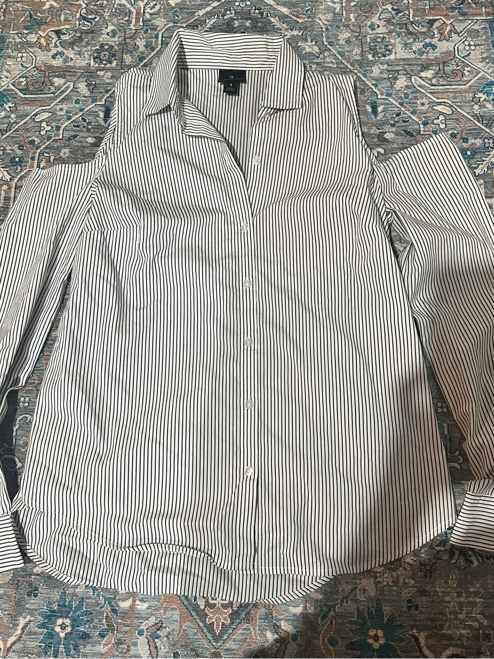 Worthington Black and White Striped Button Down Shirt